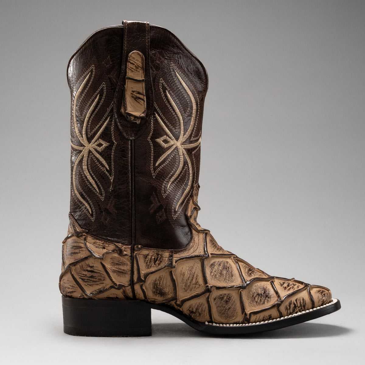 Leather Print Embroidered Square Toe Cowboy Boots G591028