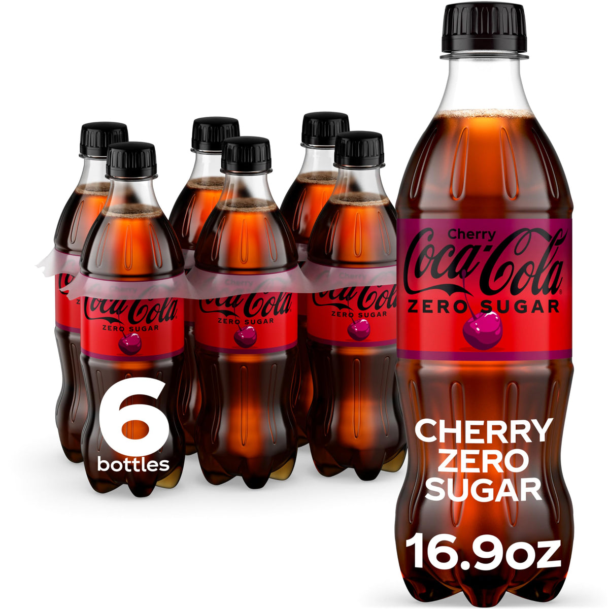 Cherry Soda Soft Drink Bottles, 16.9 fl oz, 6 Pack K52206