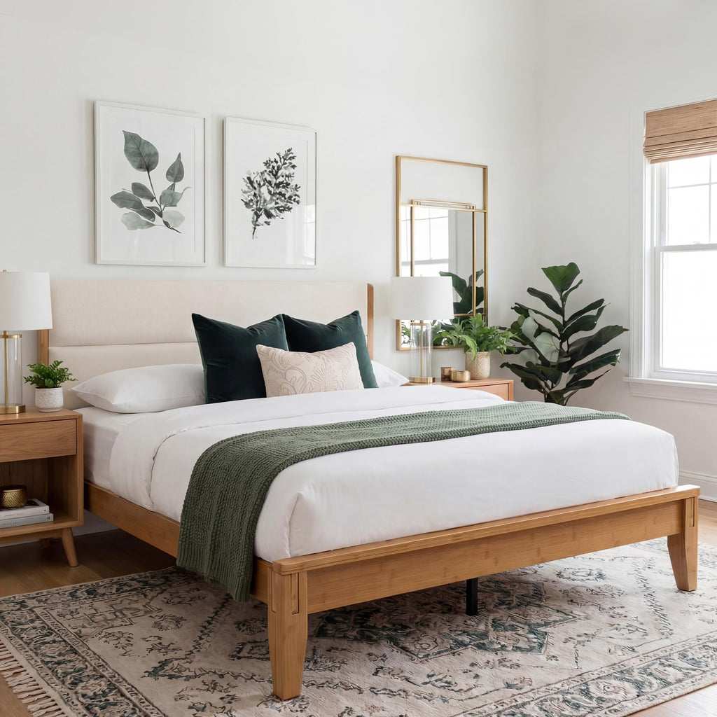 Solid Bamboo Queen Size Bed Frame with Headboard D725