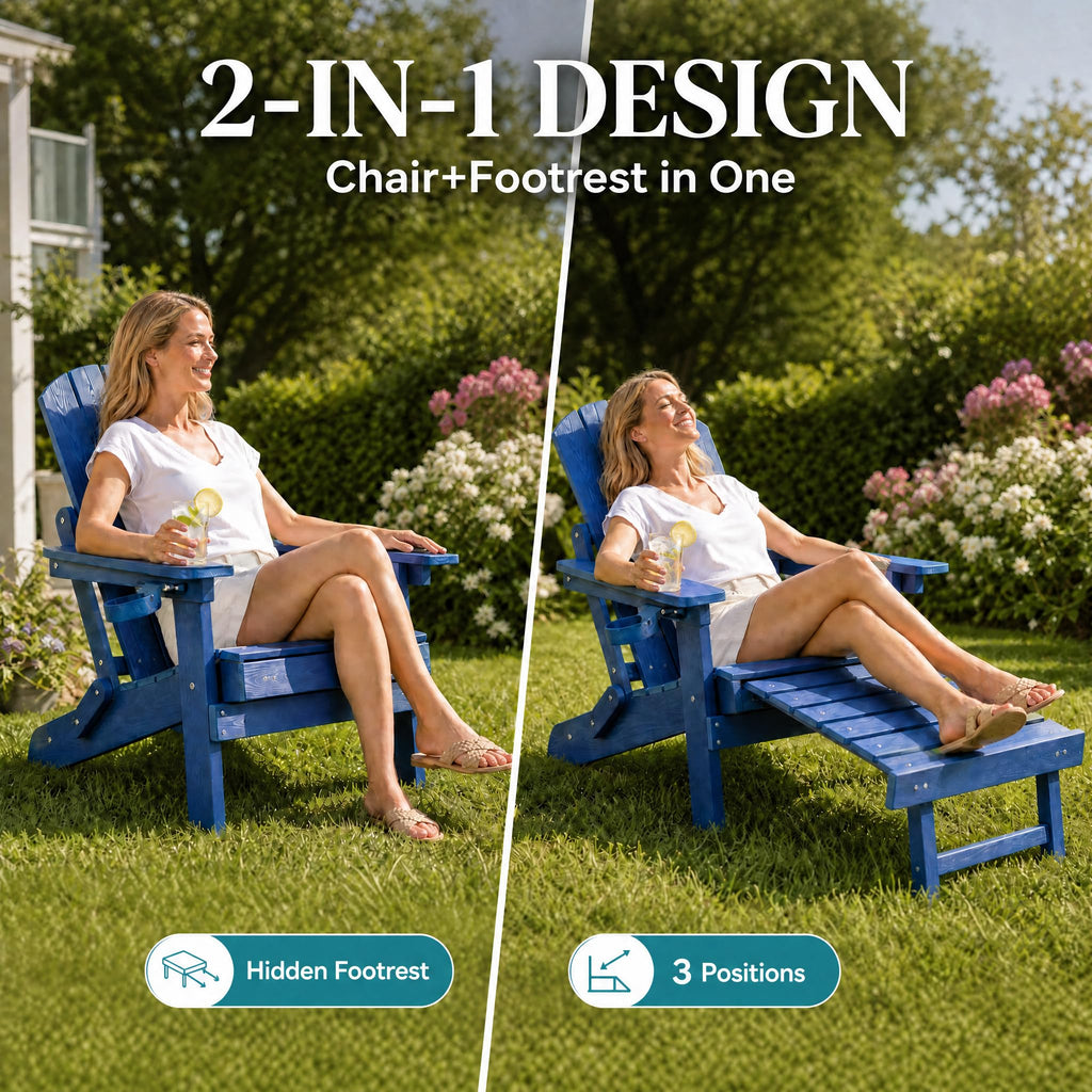 Folding Adjustable Adirondack Chairs Set of 2 with Footrest U602