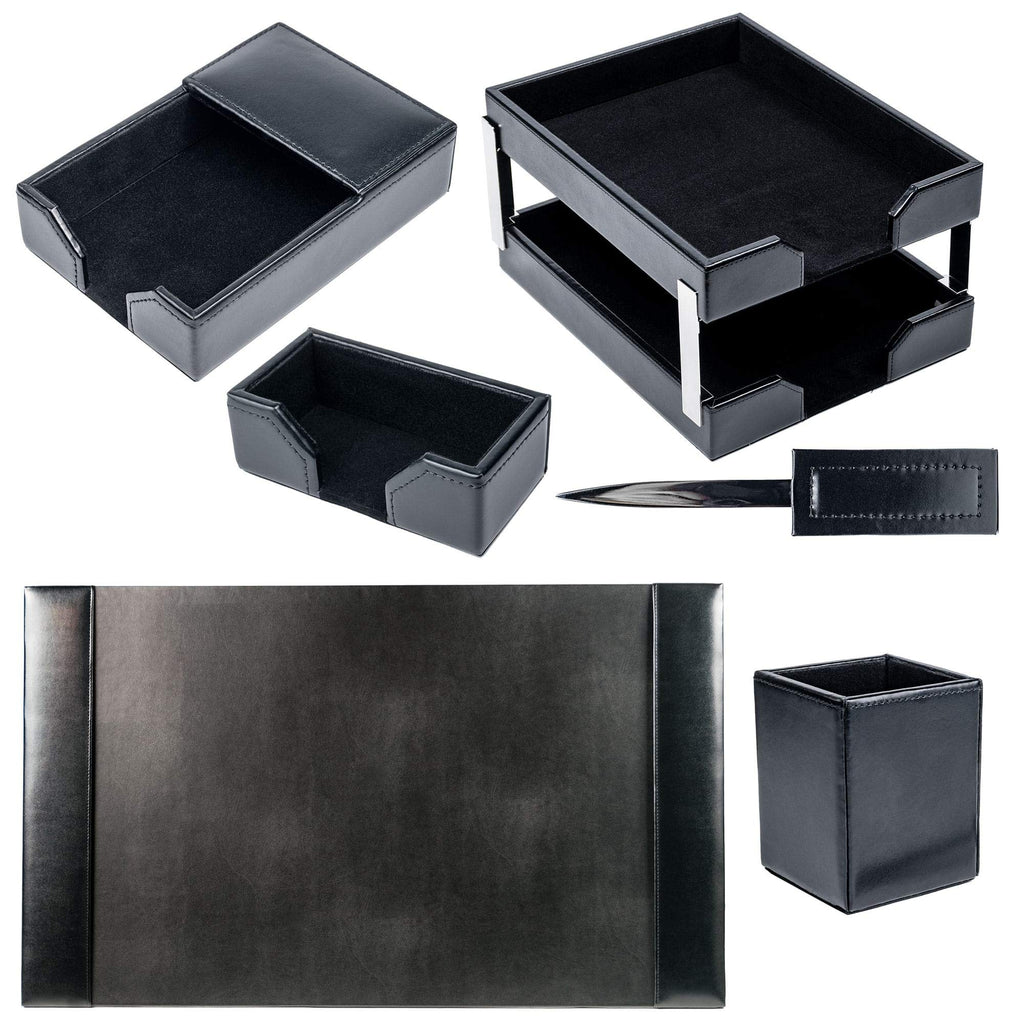 Black 8 Piece Bonded Leather Desk Set T37109