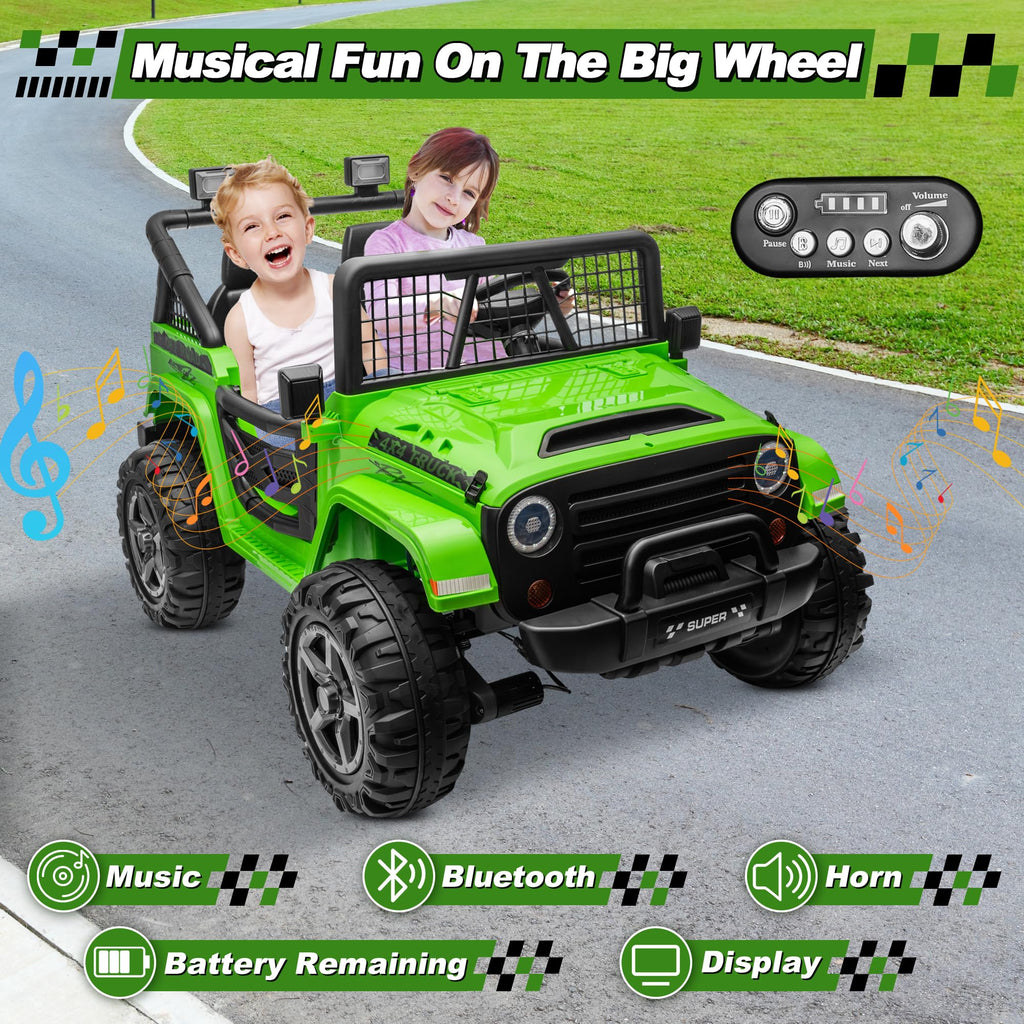 24V Ride on Car with Remote Control, 2 Seater 4WD/2WD Truck, Green U493
