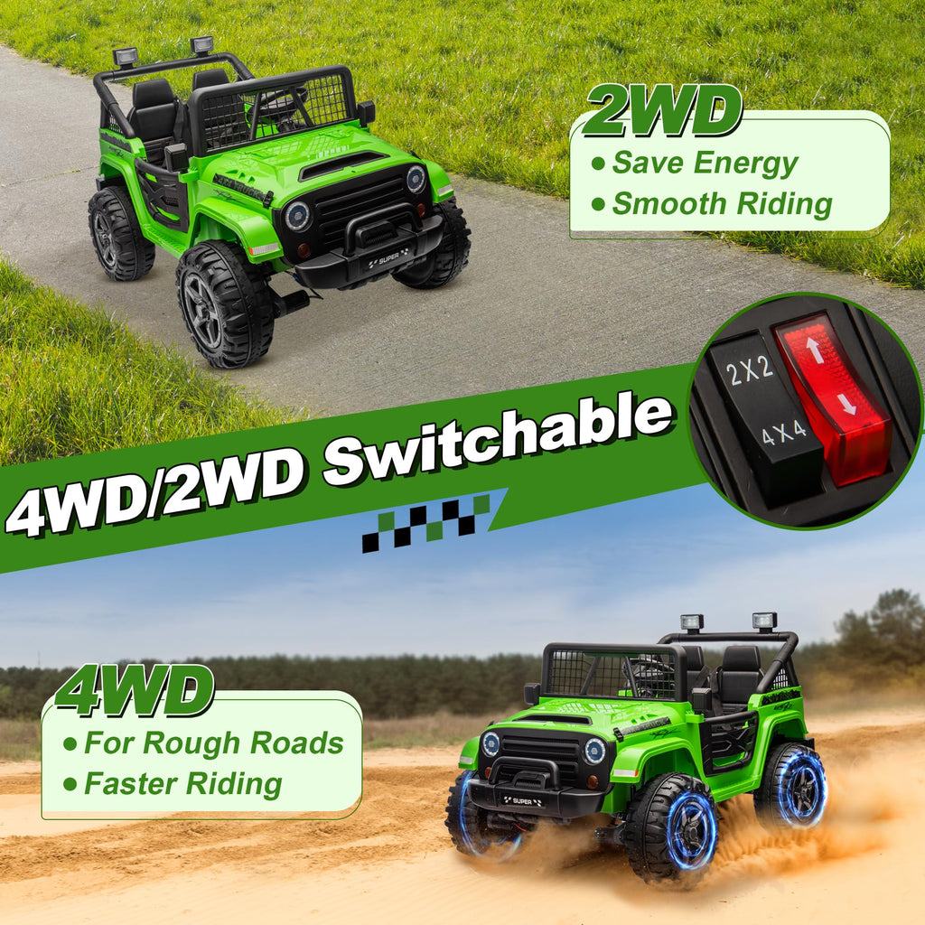 24V Ride on Car with Remote Control, 2 Seater 4WD/2WD Truck, Green U493