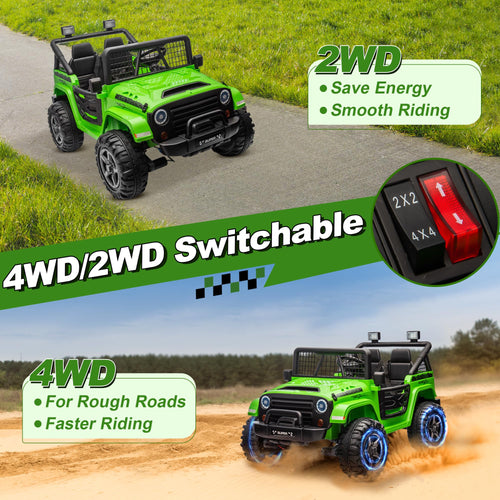 24V Ride on Car with Remote Control, 2 Seater 4WD/2WD Truck, Green U493