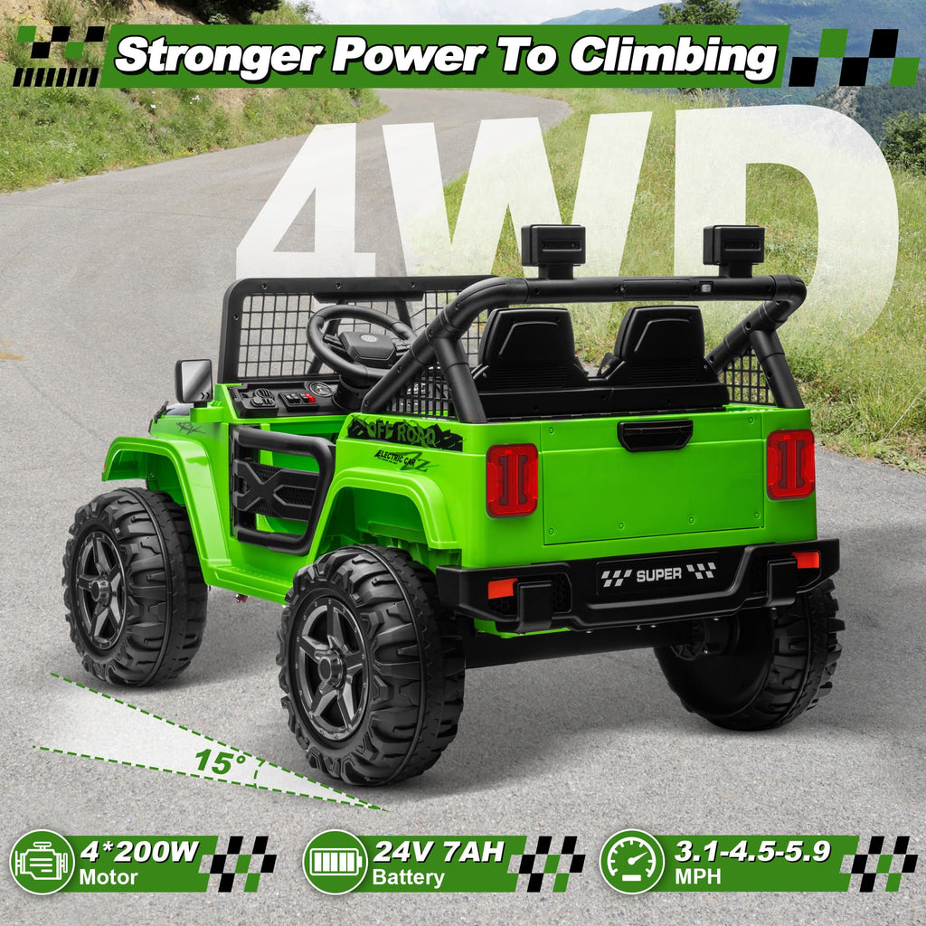 24V Ride on Car with Remote Control, 2 Seater 4WD/2WD Truck, Green U493