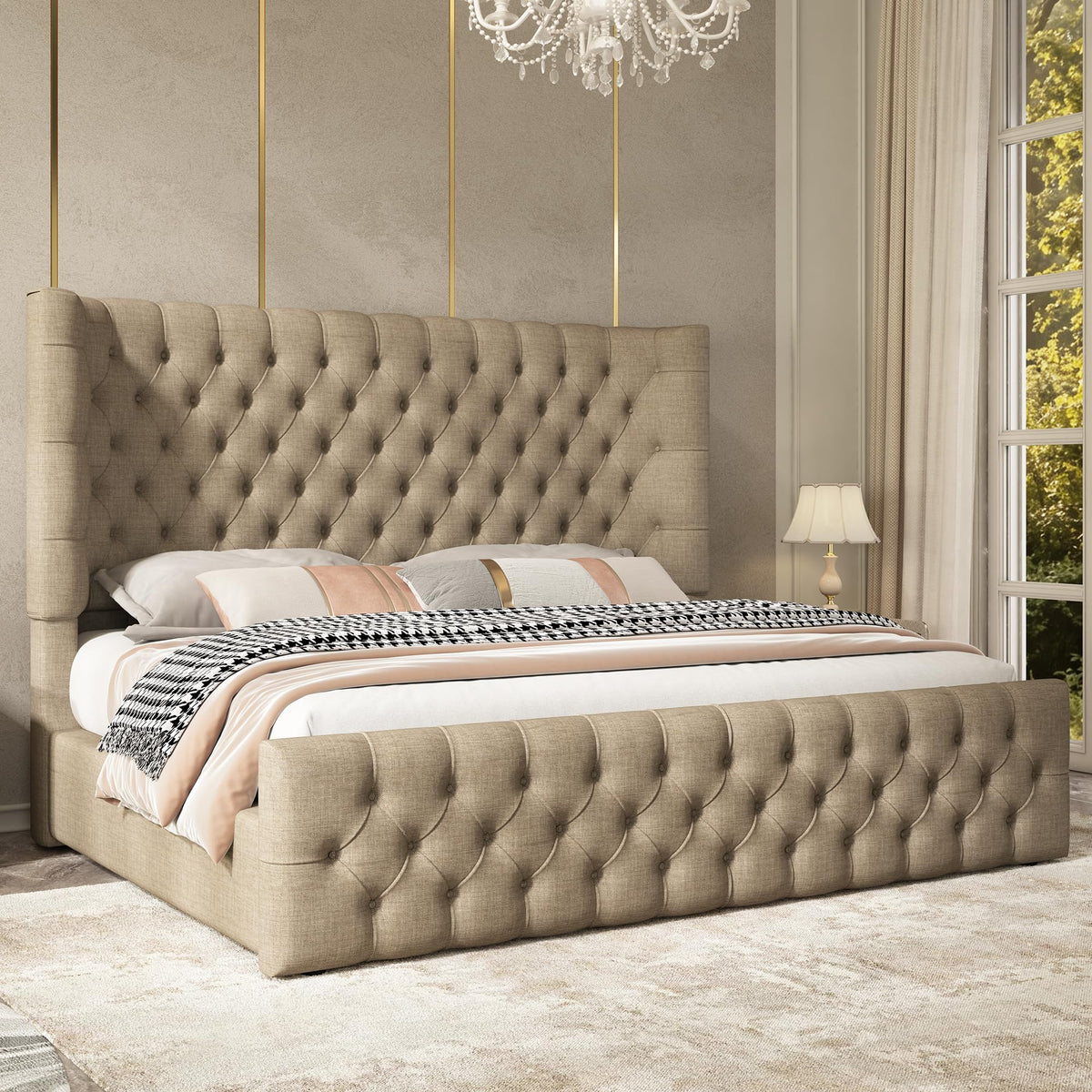 Cal King Bed Frame with Sleigh Headboard & Footboard Z120