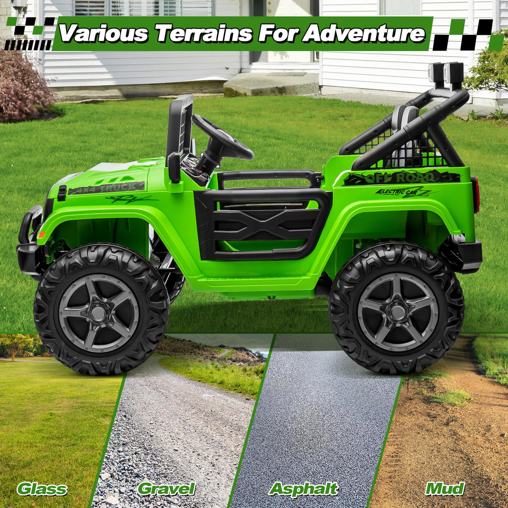 24V Ride on Car with Remote Control, 2 Seater 4WD/2WD Truck, Green U493