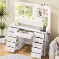 White Vanity Desk with Mirror 10 LED Lights 11 Drawers Z7619