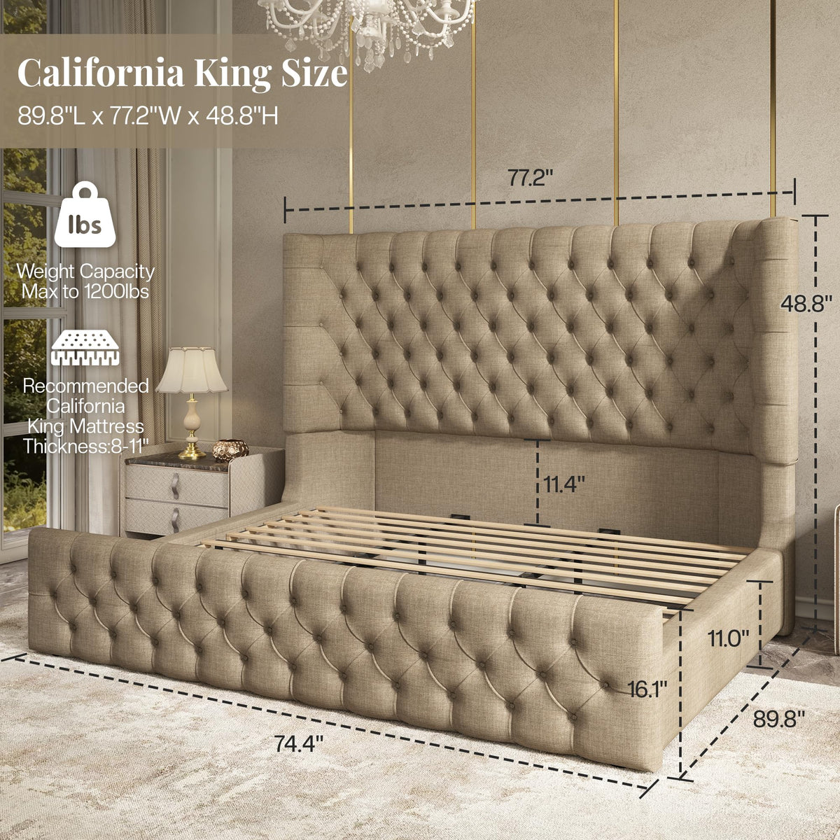 Cal King Bed Frame with Sleigh Headboard & Footboard Z120