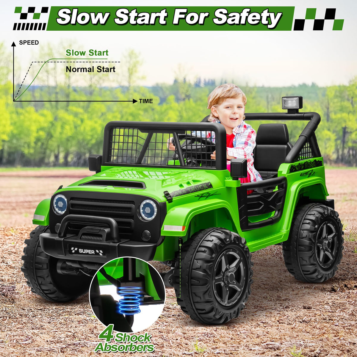 24V Ride on Car with Remote Control, 2 Seater 4WD/2WD Truck, Green U493