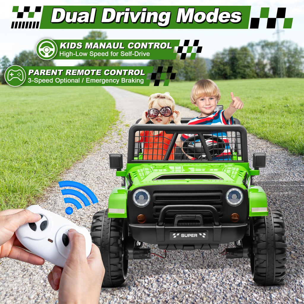 24V Ride on Car with Remote Control, 2 Seater 4WD/2WD Truck, Green U493